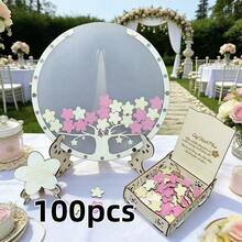 80pcs Cherry Blossom Wooden Wedding Guest Book, Tree-Shaped Wedding Decor Sign-In Book, Message Book - View 8