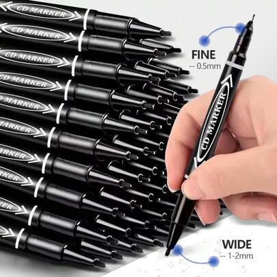 1/4/10/30/70/100pcs Double-Ended Permanent Marker Pens - Alcohol And Oil-Based, Black, Fine And Chisel Tip, Bleed-Proof, Suitable For Painting, Sketching - Office, School And Stationery Supplies