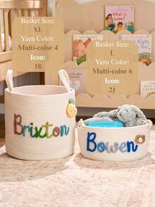 Christmas Gift, Baby Gift, Baby Shower Gift, Baby Basket, Weaving Craft, Toy Storage, Personalized Gift - Multicolor - View 3