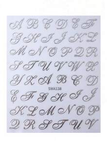 复古英文字母图案3D美甲贴纸，3D黑色哥特字母美甲贴纸，时尚浪漫英文单词字母符号设计DIY美甲贴纸，Y2K自粘滑动美甲装饰，Y2K自粘滑动美甲装饰配件 - 彩色 - 查看 15
