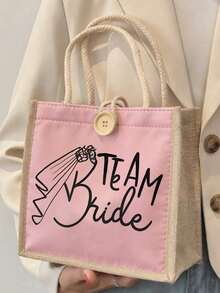 1 pièce Sac fourre-tout pour femme avec équipe et mariée & cœur - lettrage cursif élégant et design de cœur sur un sac fourre-tout en lin durable, sac fourre-tout en lin, sac fourre-tout mode quotidien, accessoire de fête de demoiselle d'honneur de mariage, pour les week-ends, les voyages à la plage et les vacances d'été, souvenirs de mariage, cadeau parfait pour la rentrée scolaire, l'été, le Nouvel An, le Ramadan, l'Aïd, la Saint-Valentin, Noël ou l'Action de grâce. - Multicolore - Voir 16