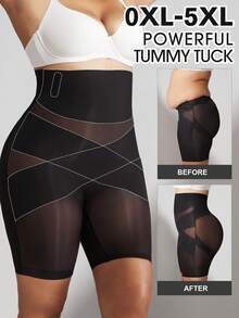 1 件女式加大码高腰交叉无缝光滑裸感冰丝面料收腹提臀塑身裤，夏季 - 黑色 - 查看 2