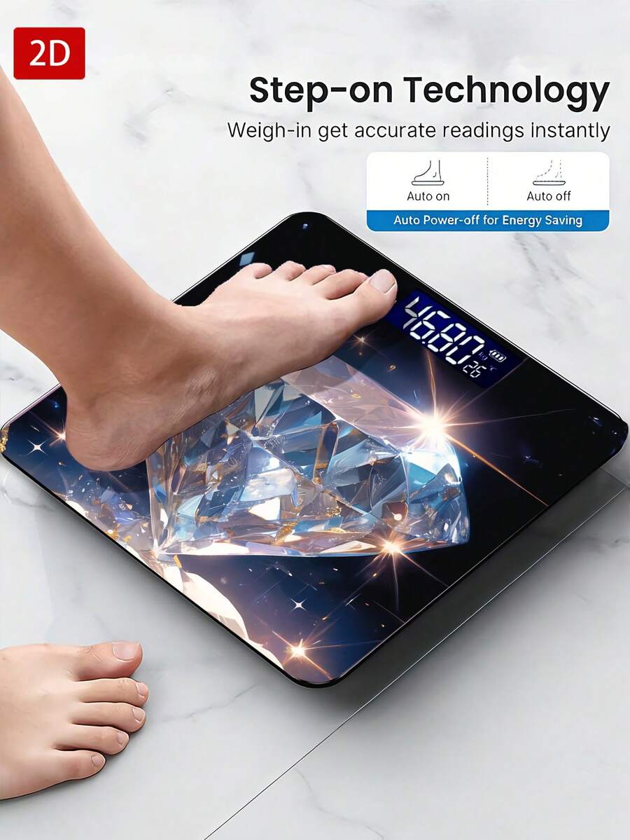 1 pieza Báscula electrónica con pantalla LED, báscula de baño plana 2D con diseño de diamante brillante, plataforma de pesaje decorativa - Adecuada para uso a largo plazo, satisface las necesidades de pesaje del hogar, utiliza pilas AAA (pilas no incluidas)