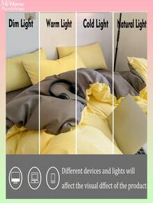 三件套浅黄深灰床上用品，含一个被套和两个枕套，柔软舒适，亲肤柔软，多种颜色可选，适合宿舍使用，简约时尚的家居装饰，柔软舒适的卧室床上用品套装，时尚套装，可机洗，不含填充物 - 淡黃色 - 查看 7