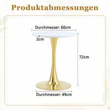 Round 60cm Side Table / Small Dining Table Made Of MDF: Tabletop With High-Quality Thermoforming Technology, White Grain Look, Golden Support Leg – Perfect For European Living Spaces. - 金色 - 查看 2