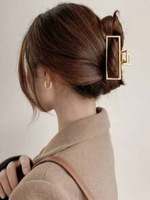 3 piezas Elegantes Clips de Pelo de Metal Dorado con Forma de Medialuna, Cuadrado y Grande de Aleación, Accesorios de Pelo Versátiles, Elegantes y Refinados Adecuados para Uso Diario, Lavarse la Cara, Maquillaje, Combinar con Atuendos de Verano, Pinzas de Pelo para Playa - Multicolor - Ver 2