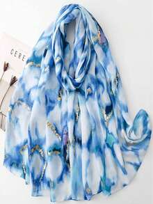 Women's French Metallic Ink Gradient Scarf, Golden Texture Abstract Print Scarf, Versatile For Vacation And Commute, Long Shawl Beach Wrap - Blue - View 1