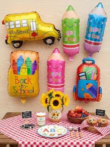 6pcs/Set Back To School Party Decoration Balloon Set, Pink Pencil/Green Pencil/Blue Pencil/School Bus/Crayon Box/Backpack Shaped Foil Balloons, Suitable For Classroom And School Decor - View 11