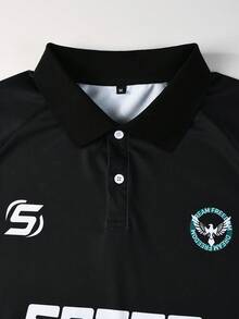 1pc Colorblock Print Men's Casual Polo Shirt - Black - View 3