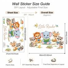 Forest Animals Reading Corner Wall Decal, Jungle Style Removable Waterproof Wall Sticker, Lion Elephant Deer Learning Wall Decor, Room Decoration - Multicolor 3 - View 13