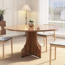 Mesa de Comedor Redonda de Madera Rústica de 47 pulgadas, Estilo Granja para 4-6 personas, Diseño Circular Ahorro de Espacio para Cocina, Apartamento y Desayunador - Madera de nogal - Ver 5