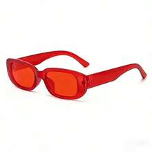 1pc Fashion Rectangular Frame Personalized Street Style Fashion Glasses - Red - View 4