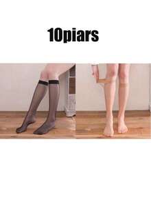 10 đôi/3 đôi tất đùi nữ size lớn màu trắng và đen, tất đồng phục JK, tất đùi bắp chân phù hợp cho học sinh, đa năng, chống trượt, thoáng khí, bán trong suốt, mỏng mùa hè, màu trơn, tất đùi siêu mỏng màu nude, tất đùi bán dài - Nhiều màu - Xem 13