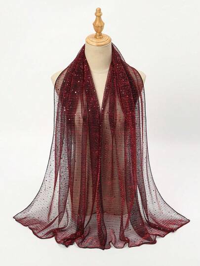 1pc Women's Bandana, Lightweight Solid Color Sequin Scarf, Headband, Middle Eastern Headscarf, Decorative Shawl, Sunscreen Wrap, Suitable For Daily Use