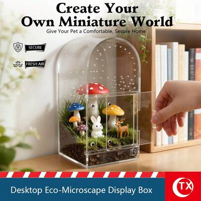 1pc Transparent Acrylic Micro Landscape Display Box, Home/Office Desk Decor Accessory, Jumping Spider Cage, Tarantula Habitat, Mini Acrylic Container With Magnetic Door And Ventilation Holes, For Small Display And Creative Desktop Scenery, Suitable For Office, Bookshelf, Living Room And Bedroom Decoration Office Desk Accessories Desk Accessories Office Supplies Office Accessories