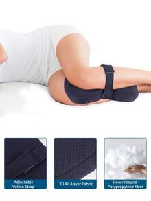 1 Adjustable Silk Cotton Knee Pillow, Multi-Use, 3D Air-Layer Slow-Rebound Cotton, Soft Breathable Fabric. Multi-Position Side-Sleep Leg Cushion Supporting Thighs & Knees, Corrects Spine For Better Sleep. - Grey - View 2