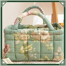 Vintage Flower Print Foldable Storage Basket With Handle - Portable Cosmetic/Laundry/Snack Organizer Bin For Home Decor, Ideal For Women & Girls, Trending 2026 - 3160 - 查看 1