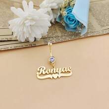 Custom Name Heart Belly Rings, Personalized Name Stainless Steel Navel Stud, Belly Ring Dangle, Belly Jewelry, Body Jewelry, Personalized Belly Rings - Gold - View 2