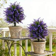 大型蓝紫色人造薰衣草树，带支架，采用抗紫外线材料制成，适合户外耐候摆放或室内装饰，营造浪漫氛围，非常适合用作婚礼背景、乔迁之喜、店铺陈列、情人节、复活节装饰——人造植物 - 彩色 - 查看 5