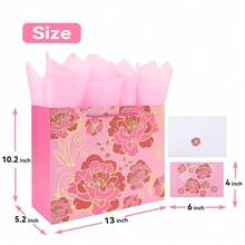 13" Large Rose Blue Gift Bag Set With Greeting Card And Tissue Paper For Celebrating Birthdays, Mother's Day, Weddings, Anniversary, Valentine's Day - 13"X5.2"X10.2", 1 Pcs. - Rose Pink - 查看 2
