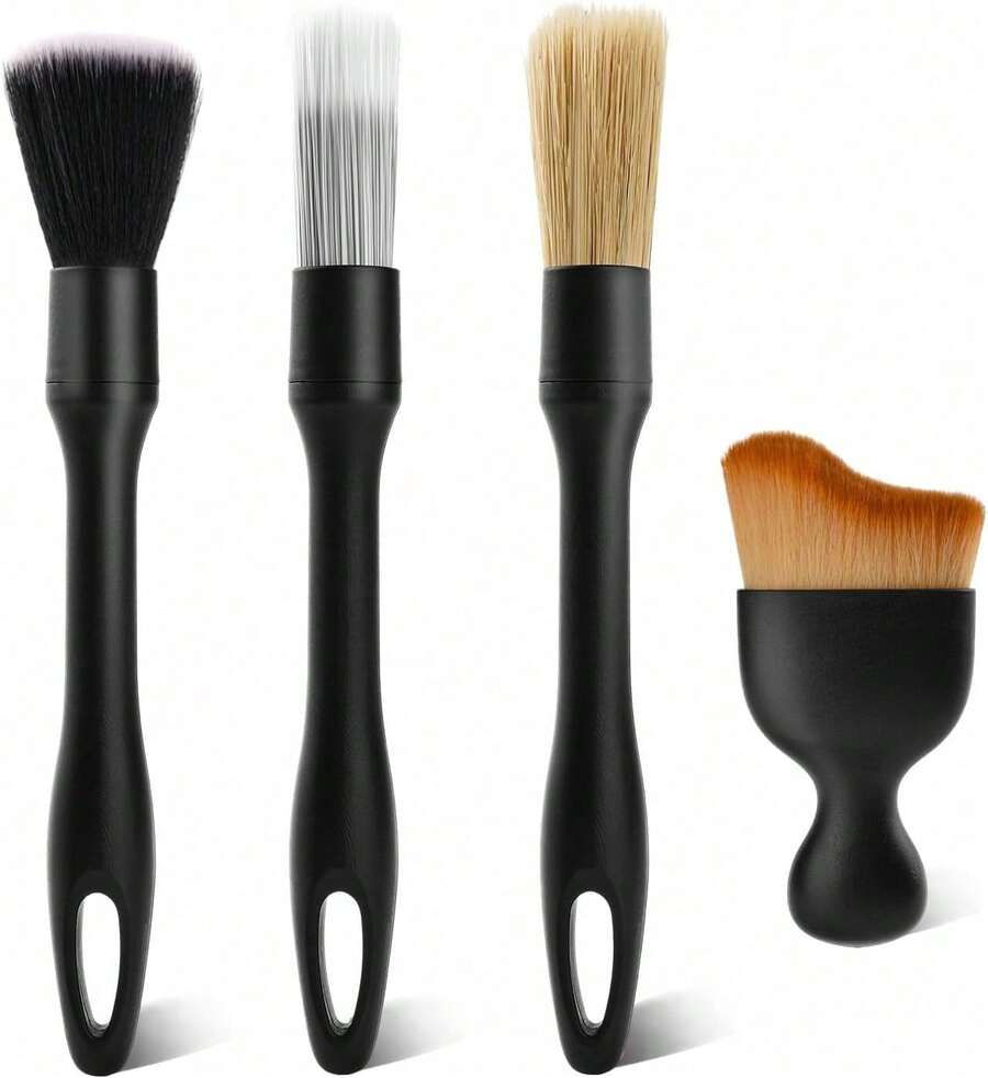 4 Counts Set Car Detailing Products,Soft Professional Portable Brush For Car Interior Cleaning & Dust Removal, Car Valeting Kit,Car Interior Cleaning Brush Set, Cleaning Supplies,Automotive. - 4 Items - View 1