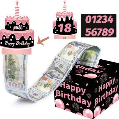 Hộp quà sinh nhật màu hồng có ngăn kéo đựng tiền, bộ tự làm kèm thiệp và 50 túi trong suốt, món quà tiền mặt thú vị dành cho bố mẹ, các cặp đôi, bạn bè.