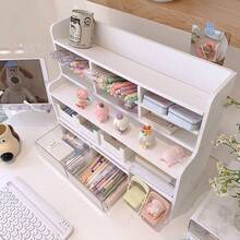 Student Dormitory Office Room Space, Desk Height, Multi-Layer Desk Shelves, Plastic Storage Rack For Stationery, Bookshelf - White - View 7