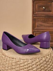 MonaNise 女士时尚绿色尖头低帮海军蓝石纹杏色闭趾高跟鞋，适合度假、旅行、购物、户外活动，复古休闲百搭高端黑色5厘米鞋 - 紫色 - 查看 3