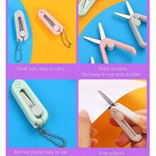 1-10pcs Morlandi Mini Foldable Scissors With Keychain, Retractable, Round Edge, Stainless Steel, Soft Color Tone, Dual-Hand Use, Suitable For DIY, Crafting, Travel - Folding Scissors - View 5