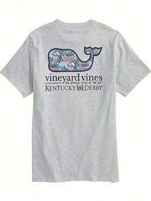 Women's Graphic Tee Vineyard Vines Men's Kentucky Derby Sticker Whale Fill Short-Sleeve Pocket Tee Pure Cotton T-Shirt-Fall/Winter Casual Vintage Style Unisex Relaxed Fit Long-Sleeve Crewneck SweatshirtLoose And Comfortable Camiseta Playeras Para Mujer Summer Clothes - 灰色 - 查看 1