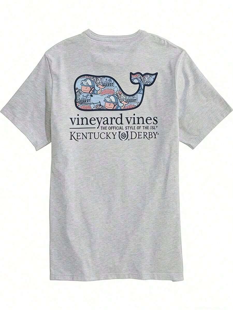 Women's Graphic Tee Vineyard Vines Men's Kentucky Derby Sticker Whale Fill Short-Sleeve Pocket Tee Pure Cotton T-Shirt-Fall/Winter Casual Vintage Style Unisex Relaxed Fit Long-Sleeve Crewneck SweatshirtLoose And Comfortable Camiseta Playeras Para Mujer Summer Clothes - 灰色 - 查看 1