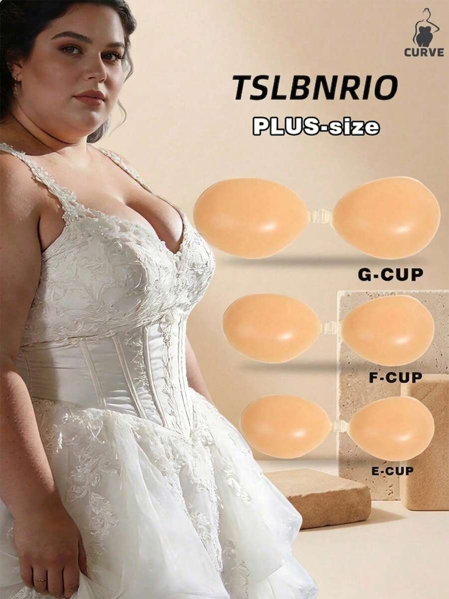 1 Pair Special Design E-G Cup Invisible Bra, Plus Size Strapless Silicone Bra With Transparent Buckle, Full Support For Large Bust, Reusable Adhesive Bra Suitable For Backless Tops, Deep V Invisible Bra, Soft Breathable Comfortable Bra, Plus Size - Multicolor - View 1