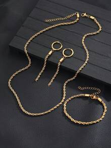 1 Set Stainless Steel Women's Jewelry Set, Twisted Rope Element, Luxury Commuter Style, Suitable For Daily Commute/Date Outfit - Necklace+Bracelet+Earrings - View 1