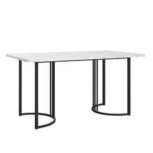 140 X 80cm Dining Table (1 Piece), Modern Kitchen Table, Metal Frame, Rectangular Dining Table With Modern Marble Pattern, Kitchen Table With Adjustable Legs For Dining Room/Living Room, White/Black - White - View 4