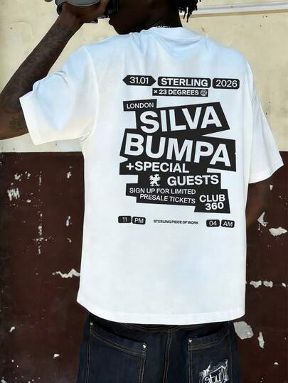 Fractyr Camiseta de manga corta de cuello redondo con gráfico minimalista "SILVA BUMPA" de moda casual de calle de verano para hombre