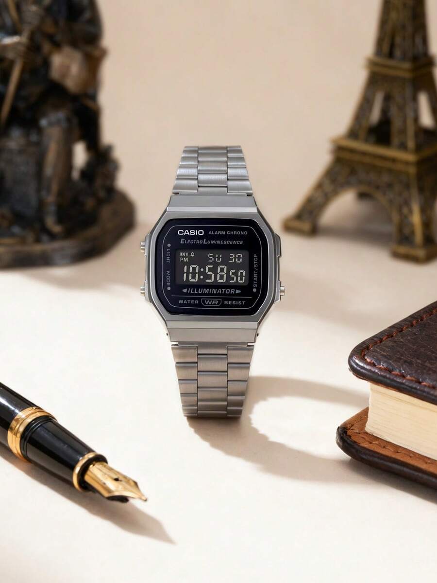 Casio 卡西欧 A168WGG-1B 系列 | 男女通用电子表 | 每日闹铃 | 标准时间显示：时、分、秒、下午/下午、日期、星期 - 黑與白 - 查看 1