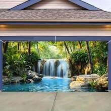 Pancarta de puerta de garaje con escena de cascada rústica - Gran decoración de poliéster para exteriores para asados, reuniones familiares y eventos de todas las temporadas - A - Ver 5