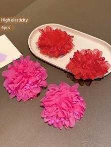4pcs Cute Flower Hair Scrunchies, Suitable For Daily Wear And Performances - Multicolor - View 4