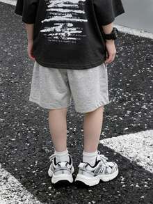 1件装 男童街头风星形印花宽松休闲短裤，夏季新款日常穿着 - 淺灰色 - 查看 2