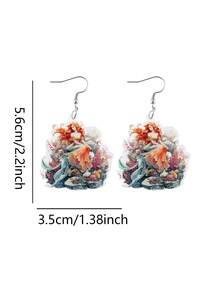 1 Pair Summer Mermaid Princess Style Acrylic Pendant Earrings, Adding Fashionable Charm To Women's Daily Outfits. Ideal For Beach Vacation And Parties, A Perfect Gift For Female Friends, Sisters, Graduation Or Birthday - Multicolor - View 11