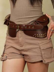 Vintage Fashion Brown Rivet Waist Bag, Unique Design Waist Bag, Minimalist Classic Luxury Multifunctional Crossbody Bag, Retro Personalized Daily Commute Crossbody Waist Bag, Suitable For Daily Travel, Shopping And Other Occasions - Brown - View 5