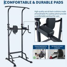 Adjustable Power Tower Dip Station Pull Up Bar Stand – Multi-Function Strength Training Equipment – 400LB Capacity For Home Gym – Pull-Ups, Dips, Knee Raises - Black - View 6