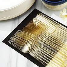 150/100/75/50/25/10/2pcs Gold Glitter Reusable Cutlery Set, Includes Forks/Spoons, Suitable For Parties, Outdoor Events, Family Gatherings, Weddings, Holidays, Cakes And Salads - Gold Powder - View 8