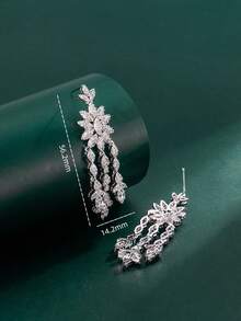 1对Tylionnejewelry奢华女士立方氧化锆吊坠耳环，优雅女士珠宝，婚礼和周年纪念日 - 銀色 - 查看 2