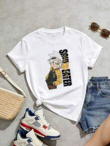 Women's Summer Loose Casual-Shirt, Soft Cotton Round Neck Short Sleeve Tops, Vintage European American Street Style. - White - View 3