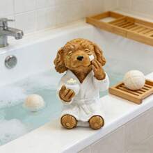 1 pieza Figura decorativa de cuidado de la piel con diseño de caniche lindo, decoración de perro con bata de baño de resina, estatua de perro con máscara facial graciosa, escultura de perro caprichoso para baño/SPA, adecuado para estantería de baño, regalo exclusivo para amantes de las mascotas - acicalamiento de perros - Ver 8