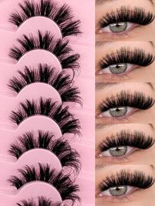 7 Pairs DD Curl New Cat Eye False Eyelashes Natural & Lengthening Soft Transparent Band Lashes Flared Ends To Elongate Eyes Faux Mink Lashes Makeup Use - Black - View 2
