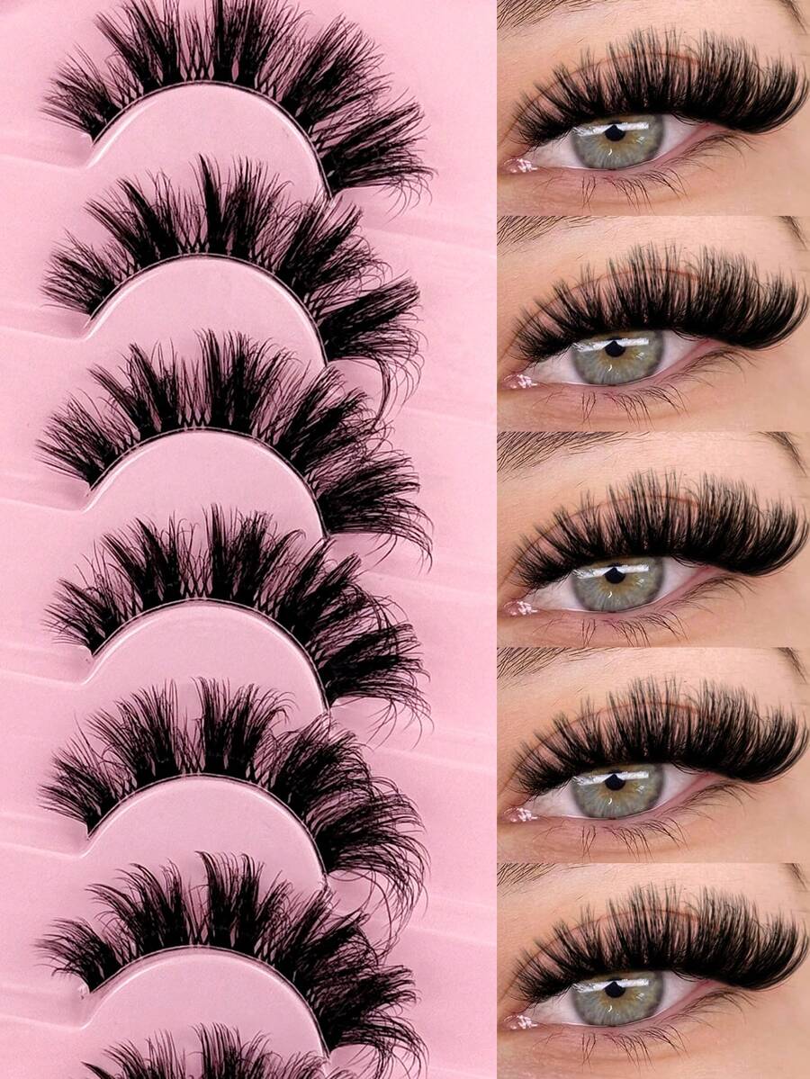 7 Pairs DD Curl New Cat Eye False Eyelashes Natural & Lengthening Soft Transparent Band Lashes Flared Ends To Elongate Eyes Faux Mink Lashes Makeup Use