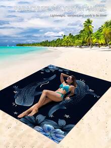 1pc Extra Large Black Beach Towel, Printed With Blue Floral, Star And Whale Shark Pattern, Multiple Sizes Available, Quick-Drying Soft Portable, Sand-Resistant Fashionable, Super Absorbent Microfiber Material (Bohemian Style, Tropical Style, Vintage Style, Fun Pattern, Yoga, Picnic, UV Protection); Suitable For Beach, Swimming Pool And Outdoor Activities, Travel Essential, Camping, Yoga, Gym, Sports, Swimming, Unisex - Whale - View 4