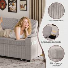 Corner Sofa Bed, U-Shaped Sleeper Sectional Couch Bed, 3-In-1 Corduroy Convertible Pull Out Sofa Bed With Adjustable Backrest, Storage And Cup Holder For Living Room, Grey - 4-seater U-shaped Corduroy Silver-grey - View 4